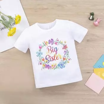 Футболка для маленьких девочек, детский топ с круглым вырезом и короткими рукавами L/110