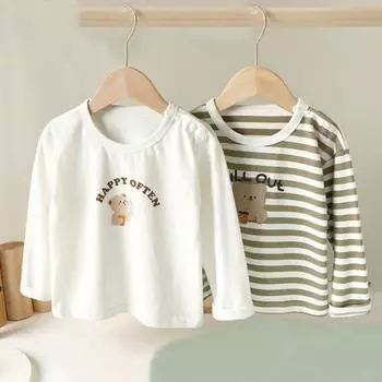 Футболка для маленьких мальчиков и девочек от 0 до 5 лет, весенне-осенняя тонкая одежда с принтом для новорожденных, футболка, хлопковая верхняя одежда с длинными рукавами, 2024 г. 73 зелёный