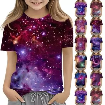 Футболка для малышей, девочек и мальчиков, симпатичные футболки с принтом звездного неба, детские рубашки 1-15 лет 100