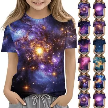 Футболка для малышей, девочек и мальчиков, симпатичные футболки с принтом звездного неба, детские рубашки 1-15 лет 100 синий