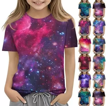 Футболка для малышей, девочек и мальчиков, симпатичные футболки с принтом звездного неба, детские рубашки 1-15 лет 100