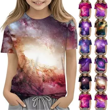 Футболка для малышей, девочек и мальчиков, симпатичные футболки с принтом звездного неба, детские рубашки 1-15 лет 100