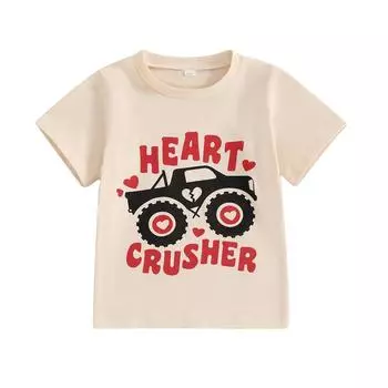 Футболка для малышей на День святого Валентина с принтом в виде грузовика и букв, короткий рукав, круглый вырез, графический топ 1-2 Years белый