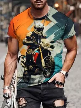 Футболка для мужчин, футболки с 3D принтом мотоцикла, летняя футболка большого размера, мужские топы с короткими рукавами, мужская одежда, уличная одежда 5XL