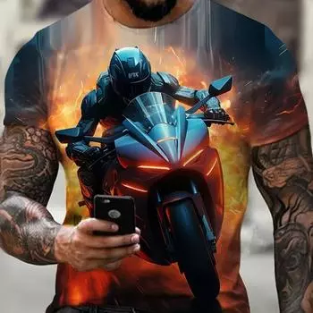 Футболка для мужчин, футболки с 3D принтом мотоцикла, летняя футболка большого размера, мужские топы с короткими рукавами, мужская одежда, уличная одежда XS