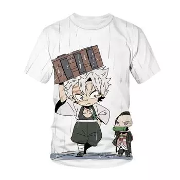 Футболка для мужчин и женщин, аниме, 3D принт, уличная одежда, Demon Slayer Kimetsu No Yaiba, Harajuku, модная футболка, футболка унисекс, топы, одежда 5XL