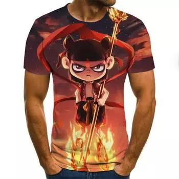 Футболка для мужчин и женщин, детская, Nezha s Demon, детские, мужские и женские футболки с изображением моря, летние футболки с 3D-печатью, короткий рукав, мужская одежда S