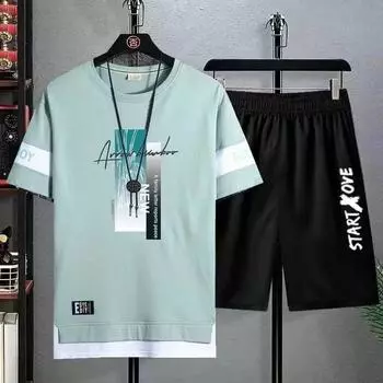 Футболка для мужчин, комплект из черной белой спортивной футболки и шорт, повседневный комплект из двух предметов, мужская модная трендовая футболка с коротким рукавом с принтом S