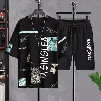 Футболка для мужчин, комплект, летняя футболка с мангой, топы с медведем, свободная футболка с граффити, модная мужская повседневная одежда с коротким рукавом и готическим принтом S белый