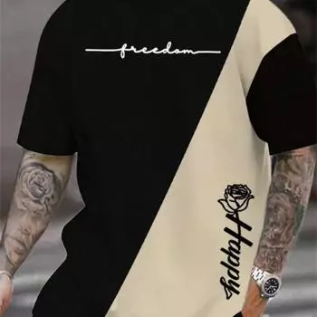 Футболка для мужчин, модная одежда, футболки с 3D-принтом в виде букв и цветов, футболки с коротким рукавом в стиле Харадзюку, повседневная мужская одежда больших размеров, топ S