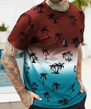 Футболка для мужчин, одежда, гавайский узор кокосовой пальмы, летние топы в стиле Харадзюку с короткими рукавами, футболки, топы с круглым вырезом, мужская повседневная футболка XS