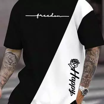 Футболка для мужчин, одежда, модные футболки с 3D принтом букв и цветов, футболка в стиле Харадзюку с короткими рукавами, повседневная мужская одежда большого размера, топ S