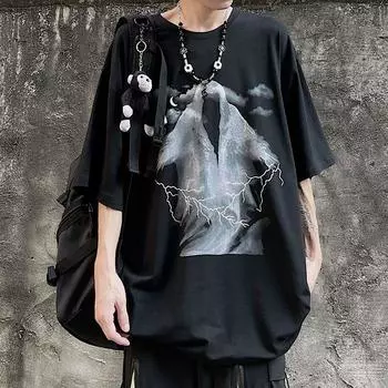 Футболка для мужчин, осенняя футболка Y2k, уличная футболка большого размера с длинным рукавом в стиле аниме, Harajuku, готические винтажные футболки с рисунком манга, топы M белый