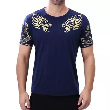 Футболка для мужчин, повседневные футболки с круглым вырезом и коротким рукавом с принтом дракона 3XL чёрный