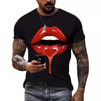 Футболка для мужчин с 3D принтом, одежда с большим ртом, повседневная мода, спортивный стиль для отдыха, удобная мужская футболка большого размера 2XL