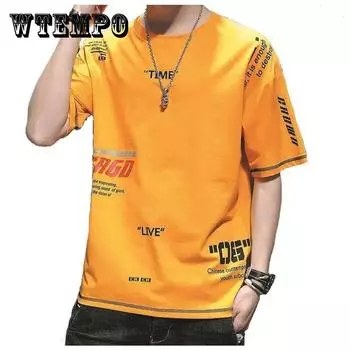 Футболка для мужчин с круглым вырезом и коротким рукавом, тонкая рубашка, корейские модные футболки с принтом алфавита, мягкий повседневный свободный пуловер для молодежи XXL золотой