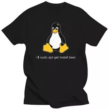 Футболка для мужчин с забавным Linux Sudo Get Me A Beer с коротким рукавом и изображением пингвина, программиста, разработчика компьютеров, гика-ботана, хлопковая футболка S бежевый