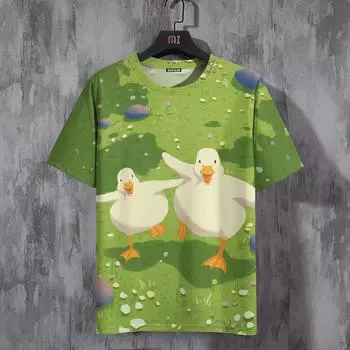 Футболка для мужчин с забавным принтом утки, повседневная спортивная футболка с круглым вырезом, спортивная футболка, свитер с короткими рукавами, топы, мужская свободная одежда L