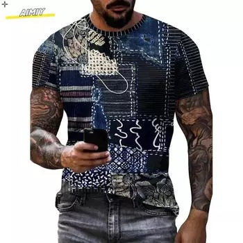 Футболка для мужчин Винтажная футболка Уличные свободные топы с 3D-принтом Футболки Футболки Летний короткий рукав свитер Повседневная одежда с круглым вырезом M