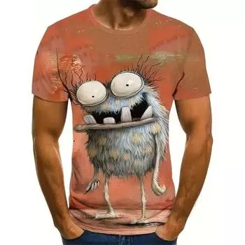 Футболка для мужчин Забавный монстр Графический Повседневный мультфильм Милый 3D-принт с коротким рукавом O-образным вырезом Пуловер Уличная одежда больших размеров S