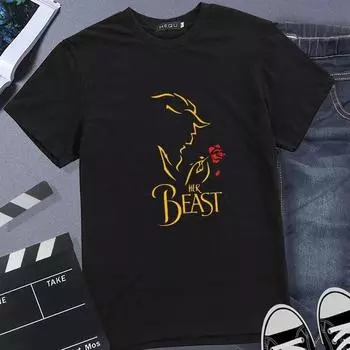 Футболка для пар King Queen с принтом Beast Beauty, летняя модная женская футболка, повседневные топы с круглым вырезом, футболка для влюбленных XS