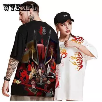 Футболка для пар в стиле хип-хоп, модная китайская футболка с принтом аниме Гоку, летняя футболка большого размера с круглым вырезом и короткими рукавами, повседневный пуловер, рубашка для дам/мальчиков XXL белый