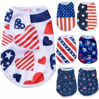 Футболка для питомца День независимости 4 июля Собака Кошка Летний дышащий жилет Костюм для маленьких средних собак Кошки Щенок Йоркширский наряд XS