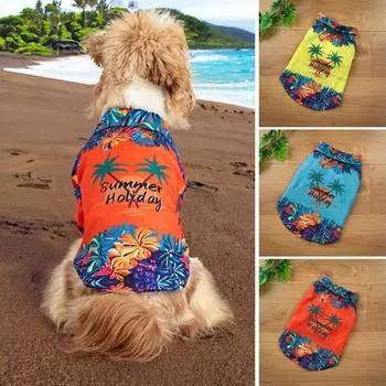 Футболка для собак Hawaii Dog Shirt, летняя футболка с цветочным принтом для домашних животных, дышащая одежда для собак, пляжная толстовка для щенков на берегу моря для маленьких и средних собак и кошек M синий