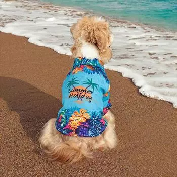 Футболка для собак Hawaii Dog Shirt, летняя футболка с цветочным принтом для домашних животных, дышащая одежда для собак, пляжная толстовка для щенков на берегу моря для маленьких и средних собак и кошек M синий