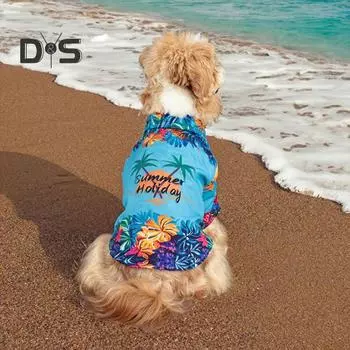 Футболка для собак Hawaii Dog Shirt, летняя футболка с цветочным принтом для домашних животных, дышащая одежда для собак, пляжная толстовка для щенков на берегу моря для маленьких и средних собак и кошек M оранжевый