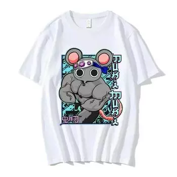 Футболка для спортзала с забавной мангой, мускулистыми мышами-ниндзя, Muki, футболка с аниме-убийцей демонов Uzui Tengen, футболка унисекс из хлопка, уличная одежда S бежевый