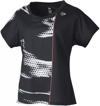 Футболка для тенниса Dunlop с коротким рукавом для бадминтона, впитывающая влагу, быстросохнущая DAP1461W 2024FW, черная, размер L [DUNLOP], женская чёрный