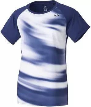 Футболка для тенниса Dunlop с коротким рукавом для бадминтона, впитывающая влагу, быстросохнущая, DAP1460W 2024FW, темно-синяя, M [DUNLOP], женская тёмно-синий