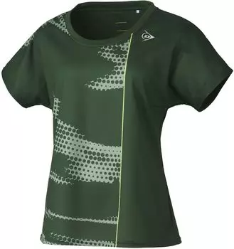 Футболка для тенниса Dunlop с коротким рукавом для бадминтона, впитывающая влагу, быстросохнущая DAP1461W 2024FW, темно-оливковая, L [DUNLOP], женская