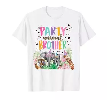 Футболка для вечеринки с животными в стиле зоопарка для мальчиков и девочек «Брат дня рождения» белый