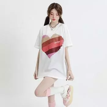 Футболка для женщин и мужчин того же лета Хлопковая футболка для женщин и мужчин с креативным принтом Свободный и тонкий топ с круглым вырезом и короткими рукавами S