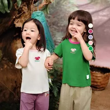 Футболка Dopamine с круглым вырезом и коротким рукавом для девочек – Милый летний топ чистого цвета 120 cm