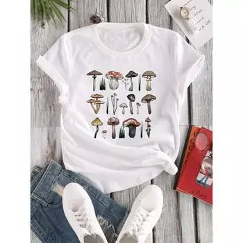Футболка Dream The Mushroom, милая женская футболка Harajuku Vintage 80-х 90-х годов, хлопковая футболка с коротким рукавом, кавайная графика, забавная уличная одежда S
