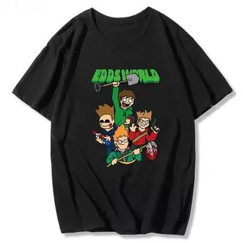 Футболка Eddsworld из 100% хлопка с короткими рукавами, лето 2022, топы с круглым вырезом для мальчиков и девочек, свободные повседневные футболки унисекс с милым принтом, размер ЕС, повседневные футболки