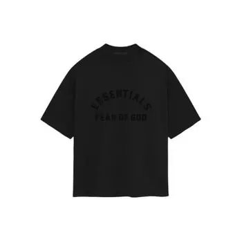 Футболка Fear of God Essentials из тяжелого джерси с круглым вырезом, темно-черные мужские топы 125SP242004F L