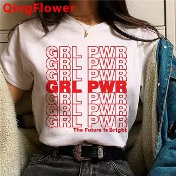 Футболка Feminist Girl Power Grl Pwr Feminism, женская уличная одежда, японская одежда в стиле гранж, футболка XXL