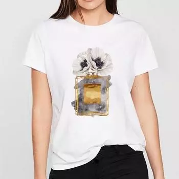 Футболка Femme Harajuku Футболка Цветочный флакон духов Графические футболки Уличная одежда Женская одежда Aesthe XL белый