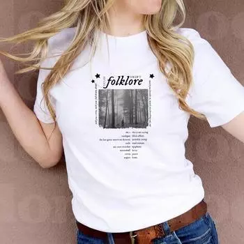 Футболка Folklore TS tracklist aesthetic Shirt Folklore Comfort Colors® Футболка Aesthetic Boho music Футболка Женская футболка Y2K Top Gift S белый