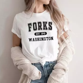 Футболка Forks Футболка Twilight Футболка Team Edward Graphic Футболки Женские футболки Рубашки Harajuku Уличная женская футболка с коротким рукавом Футболка Топ S