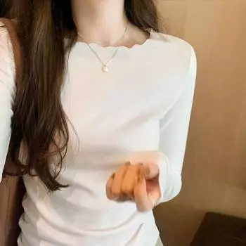 Футболка Fungus Edge с круглым вырезом, однотонная, эластичная, с длинными рукавами, женская, осень-зима, новый базовый стиль, внутренний слой S