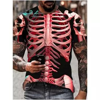Футболка Funny Bones для мужчин, повседневные футболки, футболка с коротким рукавом и принтом 3D-черепов, мужская одежда, летние топы свободного покроя с круглым вырезом S
