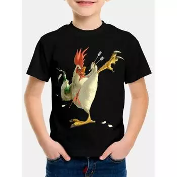 Футболка Футболка для мальчика Топ Кунг-фу Петух Одежда для детей Детская одежда Топы для мальчиков Детская одежда Футболка с коротким рукавом 110