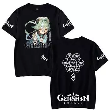 Футболка Genshin Impact Anime, хип-хоп, для мужчин и женщин, с мультяшным принтом, футболки Harajuku, модная летняя футболка XS белый