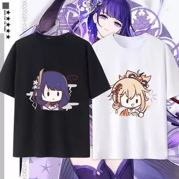 Футболка Genshin Impact Fans с милым мультфильмом Raiden Shogun Yae Miko, футболка с рисунком, летняя уличная одежда, хипстерские мягкие топы унисекс, футболки