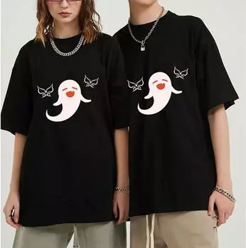 Футболка Genshin Impact Hu Tao для мужчин и женщин, модная забавная футболка с коротким рукавом, унисекс, футболка в стиле Харадзюку, футболка большого размера, косплей, аниме, топы S чёрный